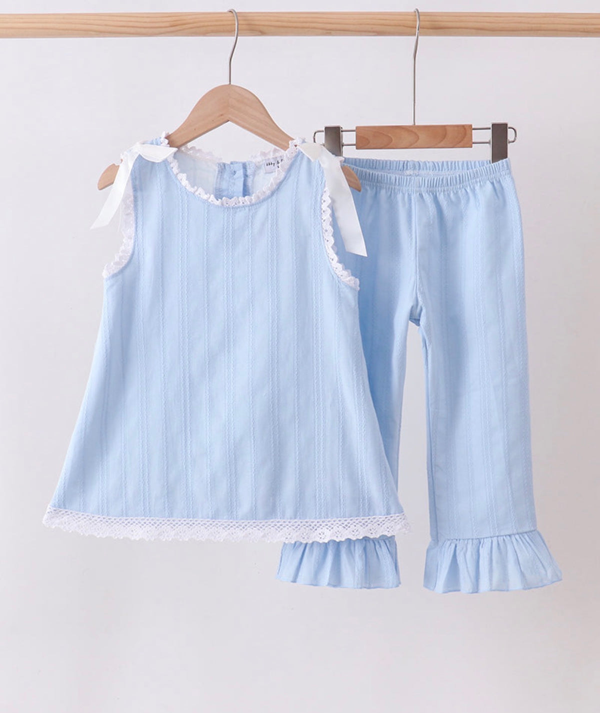 Blue Jacquard Lace Ruffle Set