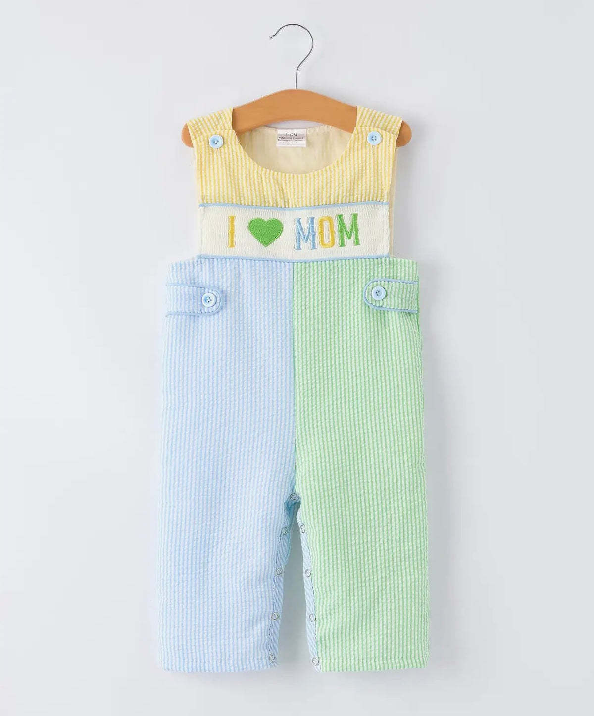 I love Mom Seersucker Overalls
