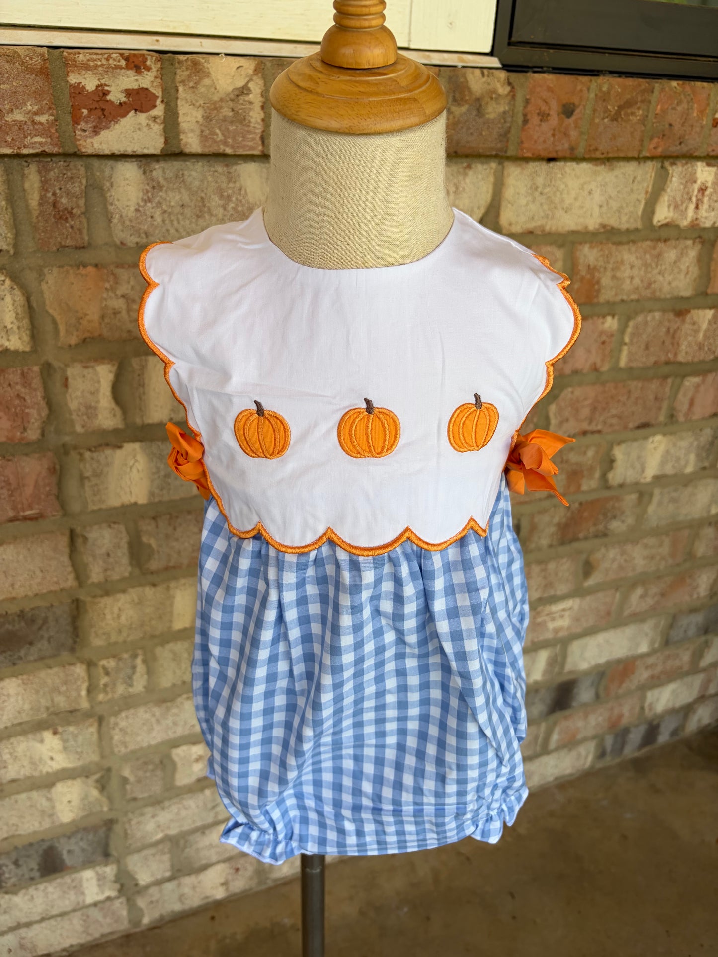 Blue Gingham Pumpkin Bubble with Bows