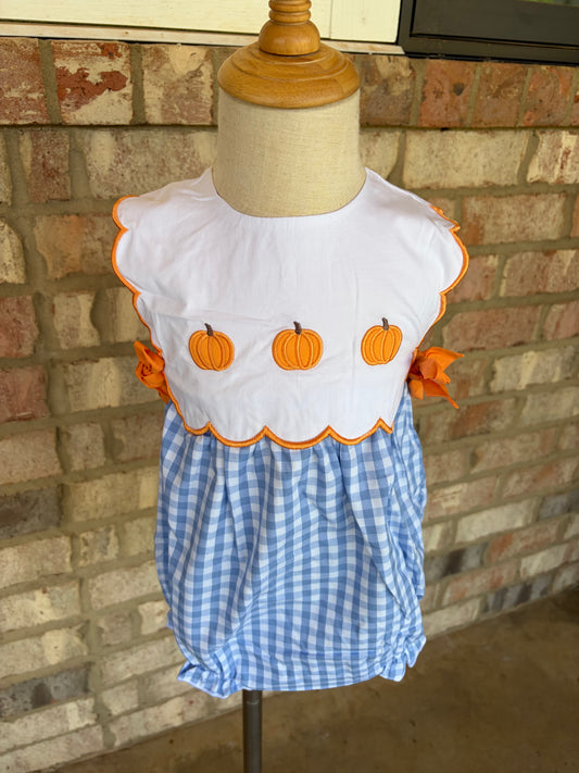 Blue Gingham Pumpkin Bubble with Bows