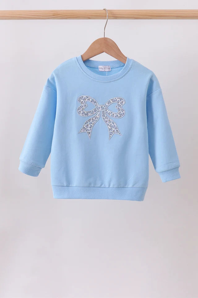 Blue Bow Applique Pullover